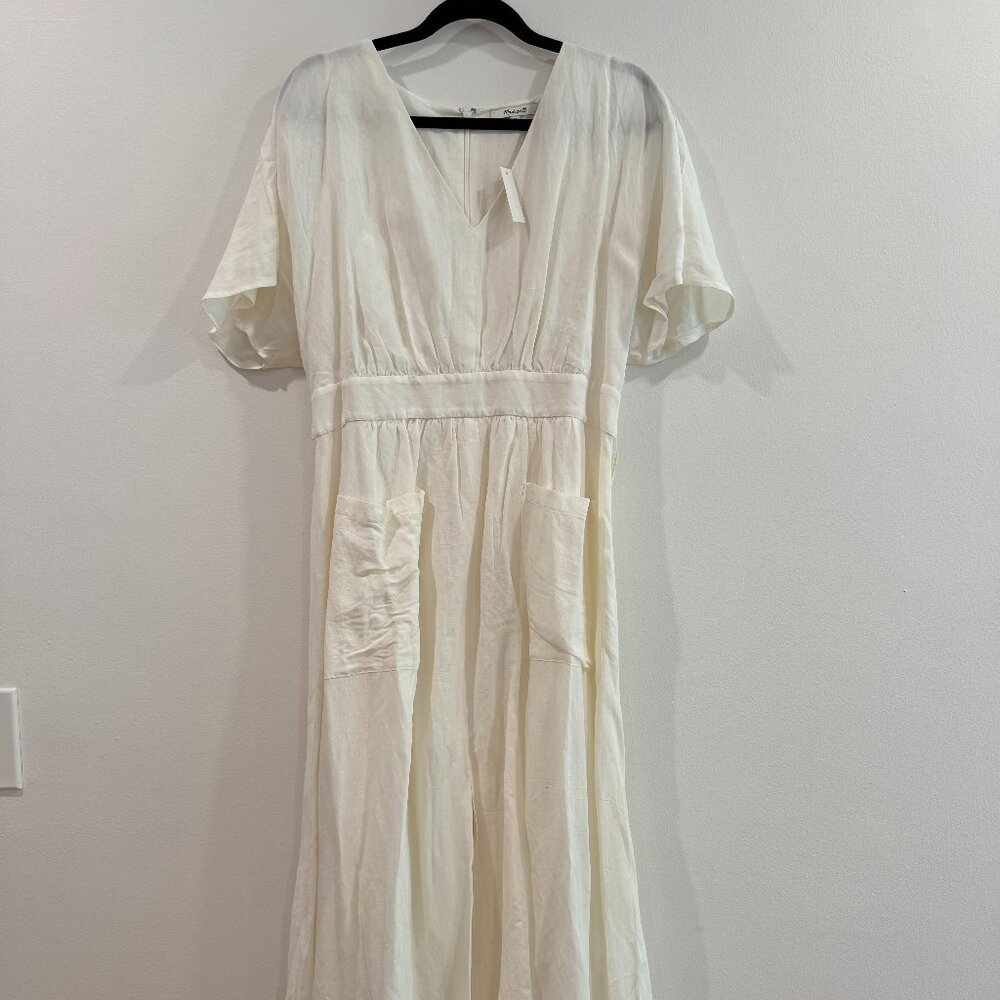 Madewell Linen Summer Flutter Sleeve Dress w/ Pocket NWT